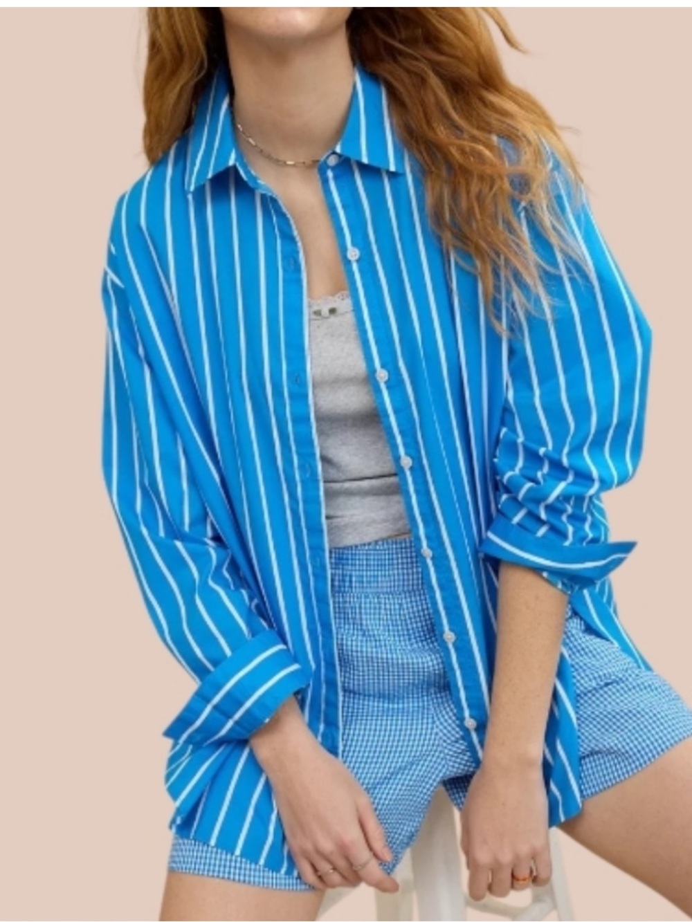 aerie Good Day  Blue Striped oversized Button Shirt size small NWOT